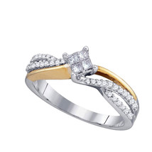 14kt Two-tone Gold Princess Diamond Cluster Bridal Wedding Engagement Ring 1/4 - £526.36 GBP