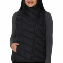 Nicole Miller Vest Black Spruce Asymmetrical Pockets Quilted Lightweight... - $24.74
