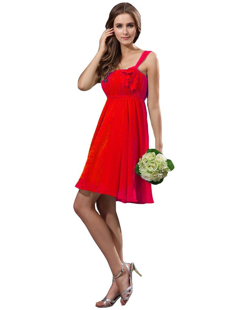 Kivary Women's One Shoulder Empire Simple Prom Bridesmaid Dresses Red US 12