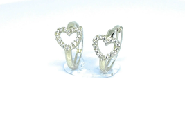 ADIRFINE 10K Solid Gold Cubic Zirconia Heart Huggie Hoop Earrings - £157.89 GBP