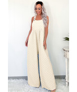 Beige Checkered Pocketed High Waist Wide Leg Overall - $389.92 MXN