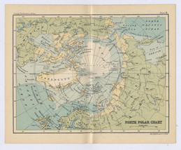 1912 Antique Map Of North Pole / Arctic Polar Greenland Alaska Spitsbergen - £21.10 GBP