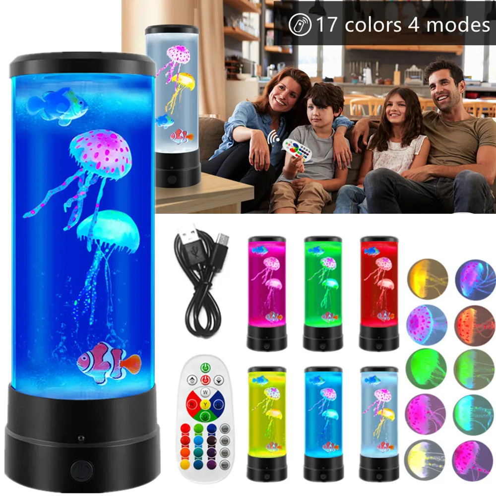 Jellyfish Fish Led Night Light Colorful Lamp Home Decoration Remote Control - £20.46 GBP+