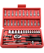 46 Pc 1/4&quot; Drive Socket &amp; Ratchet Wrench Set | Metric Bit Sockets + Exte... - $408.89 MXN