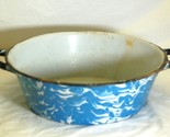 Primitive Blue Swirl Splatter Ware Graniteware Handled Bowl Basin Rustic... - $49.49