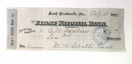 1895 Check First National Bank South Brooksville ME Buck&#39;s Harbor Hotel #50 - $15.00