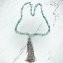 Blue Beaded Tassel Charm Pendant Long Necklace - $6.92