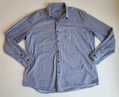 Tasso Elba Casual Button Up Shirt Mens XL Blue &amp; White Squares 17 - 17 1/2 - $19.60