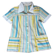 Vintage 1960s/1970s Colorful Blue/Yellow Stripe Smock Top with Pockets - £15.44 GBP