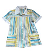 Vintage 1960s/1970s Colorful Blue/Yellow Stripe Smock Top with Pockets - $26.33 CAD