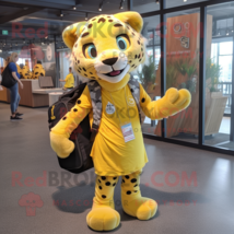 Lemon Yellow Cheetah mascot costume character dressed with a Flare Jeans and Bac - $1,339.00