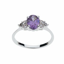 Silver Amethyst CZ Classic Design Ring-Size 9 - £24.29 GBP