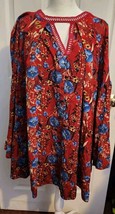 Umgee Mini Dress Boho Hippie Prairie Peasant Flowy Bell Sleeve High Coll... - $21.73