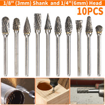 10Pcs 1/8&quot; Tungsten Carbide Rotary Burr Bit Tool Set Cutting Carving for Dremel - £16.69 GBP