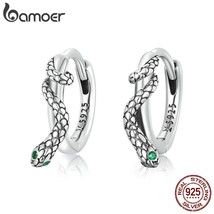 Bamoer 925 Silver Ear Buckles Inlaid with Green Zirconium Women Hoop Earrings Fi - £18.00 GBP