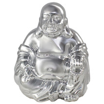 Metallic Silver JC115 Happy Hotai Buddha Wealth Prosperity Ceramic 6.25&quot; H - £23.33 GBP
