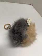 Fluffy Furry Hair Ball Keychain Key Chain 4.5 in diam Gray Tan - £5.45 GBP