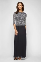 ALEX EVENINGS Sequin Lace Bodice And Chiffon Skirt Gown Black White Size 10 $199 - £70.34 GBP