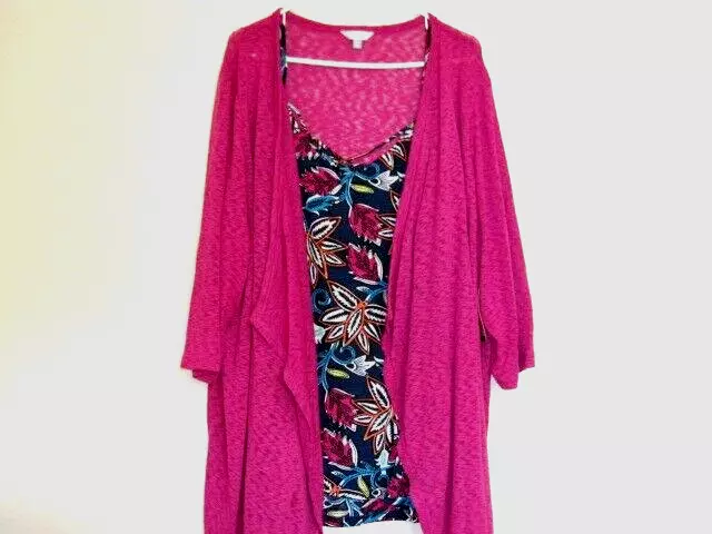 New 3X Terra &amp; Sky 2 PC Set Beautiful Chic Floral Tank Top &amp; Open Front Cardigan - £15.46 GBP