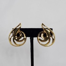Vtg 80s Monet Gold Tone Swirl Clip On Earrings Huggie Climbers 1.5 Inches Signed - £15.56 GBP