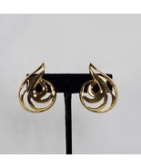 Vtg 80s Monet Gold Tone Swirl Clip On Earrings Huggie Climbers 1.5 Inche... - £15.56 GBP