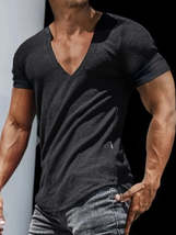 Men&#39;s Full Size Notched Short Sleeve T-Shirt Plus Size - $18.44
