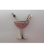 Small Jeweled Charm Martini Glass Pink &amp; White/Clear Faux Diamonds Silve... - $4.99