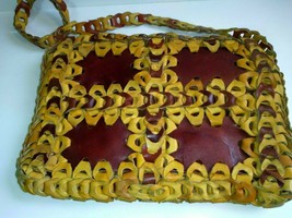 Leather Hand Braid Patchwork Woven Boho Purse Handmade Hippie Tan Brown Shoulder - £99.99 GBP