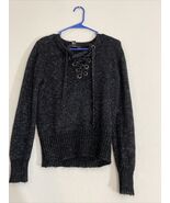 Forever 21 Acrylic Blend Long Sleeve Sweater Lace Up Small Black Tight Knit - $324.98 MXN
