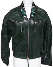 MARNI Patent Leather Jacket Perforated Emerald Green Bomber Coat Floral Sz 38 BN - £571.30 GBP