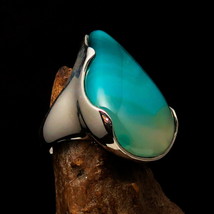 Artistic Sterling Silver Ring with pear shaped green Agate Cabochon Size 10 - £55.47 GBP