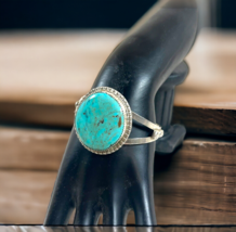 Vintage Navajo Herbert Tsosie HT Signed Turquoise Cuff Bracelet Sterling Silver - £521.96 GBP