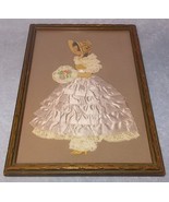 Antique Framed Under Glass Fashion Wall Art Applied Silk Lace to Paper G... - £39.07 GBP