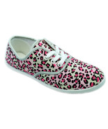 Women&#39;s Pink Leopard Cheetah Print Canvas Lace Sneakers Plimsoll Tennis ... - £9.59 GBP