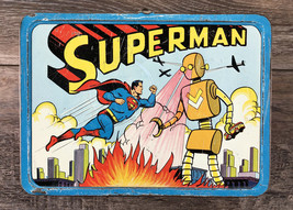 Superman vs. The Robot Metal Lunch Box - NO THERMOS - Vintage 1954 ADCO Airplane - £553.84 GBP