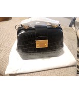 Brandon Blackwood Elizabeth Doctor Bag Black Croc Embossed W/ Brass Hard... - $257.14 CAD