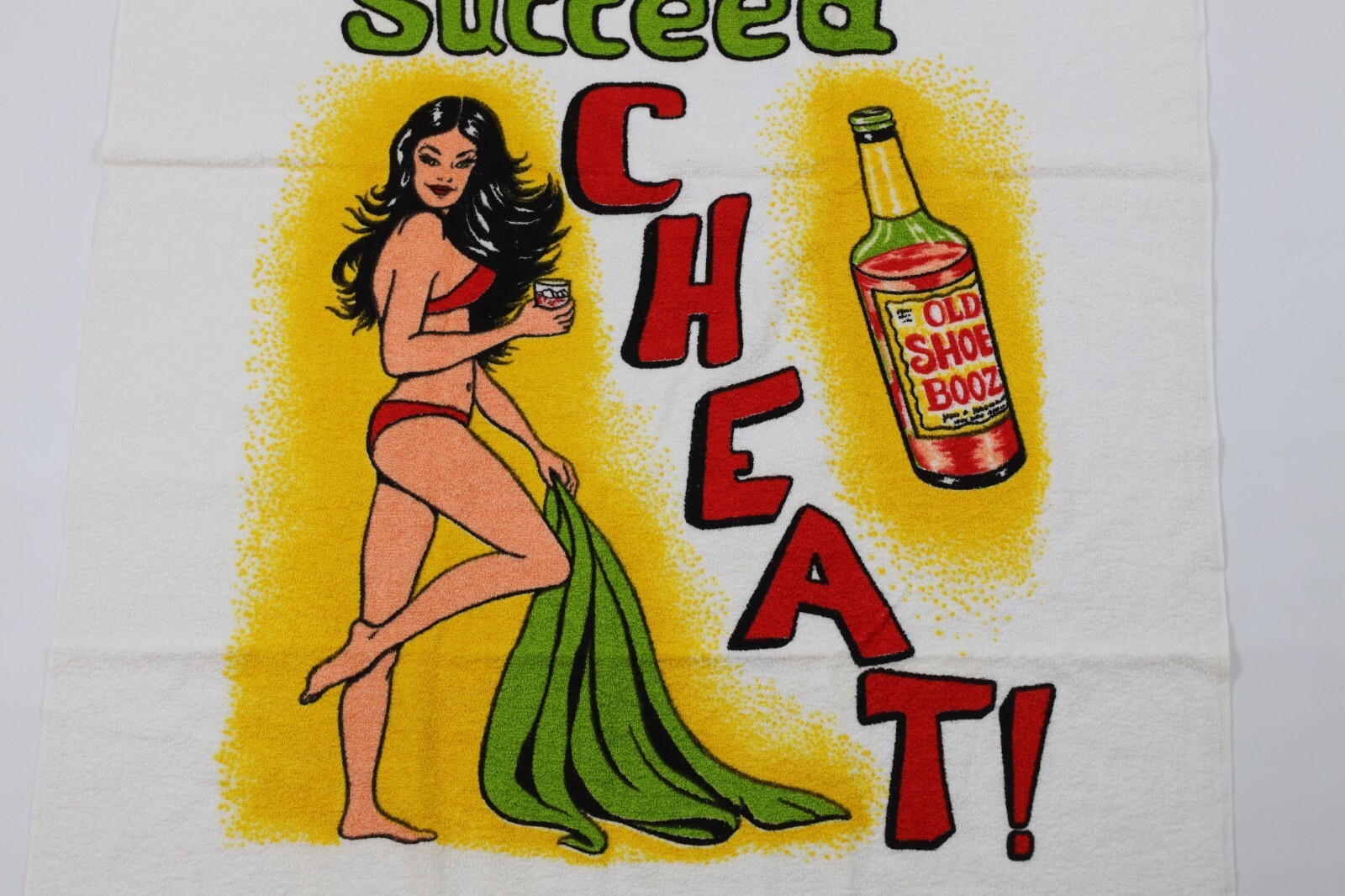 Vintage 80s 90s If At First You Don't Succeed Cheat Card Poker Pinup Girl Towel Item image 5