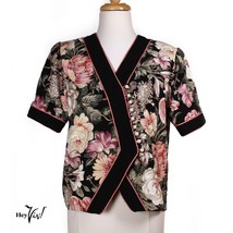 Vintage 80s Meryl Fashion Top - Bold Floral Print, Shoulder Pads -  XL -... - £22.02 GBP