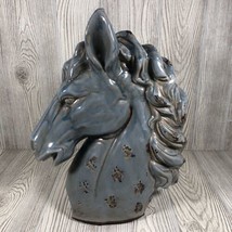 Rustic Horse Head Ceramic Statue 13” Tall Dusty Blue Equestrian Collection - £21.28 GBP