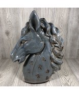 Rustic Horse Head Ceramic Statue 13” Tall Dusty Blue Equestrian Collection - £20.94 GBP