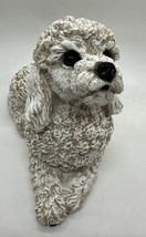 Vintage Ceramic Poodle w/ Glass Eyes Resin Figurine Statue 7.5&quot; Length - £21.04 GBP