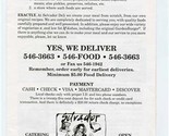 Selvador Deli Menu 17th Street Knoxville Tennessee 1990&#39;s  - £11.05 GBP