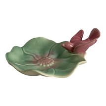Royal Copley Lily Pad Trinket Soap Dish Green With Pink Bird Vintage VTG - £16.30 GBP