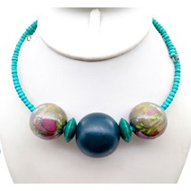 Bold Bib Memory Wire Choker, Turquoise Colored Beaded Necklace with Chunky - £22.08 GBP