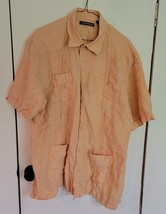 Mens XL Cubavera Peachy Orange 100% Linen Short Sleeve Collared Casual S... - $18.81