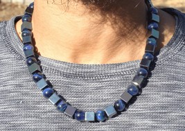 Hematite Necklace with Blue Tiger&#39;s Eye Necklace - Gifts for Men/Women - Handmad - £47.96 GBP