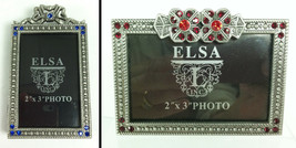 2 NEW Crystal Photo Frames 2x3 Red Blue Glass Antiqued Silver Metal Elsa L - $12.86