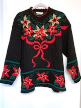 Vintage Dana Scott Ugly Christmas Xmas Sweater Black Red Sparkly Holiday LG - £19.77 GBP