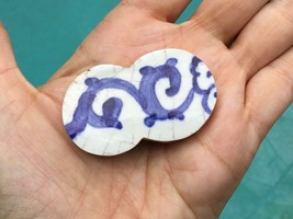 Broken Blue White Porcelain Ceramic Piece Shaped for Jewelry 52x31 mm Cabochon - £12.17 GBP
