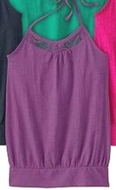 Mudd Girls Crochet Trim Purple Slubbed Halter Tank Top Banded Bottom Shelf Bra - $4.99
